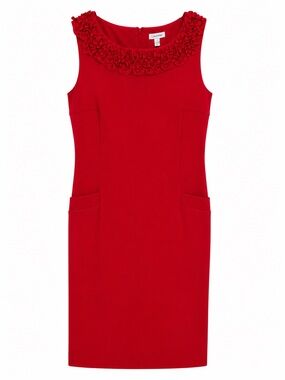 Charter Club Red Sheath Dress with Rosette Collar & Pockets - Size 14